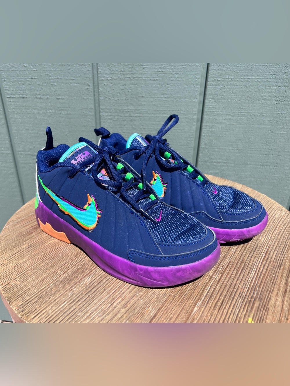 Nike Kids Navy Blue Sneakers with Teal, Purple & Orange Accents